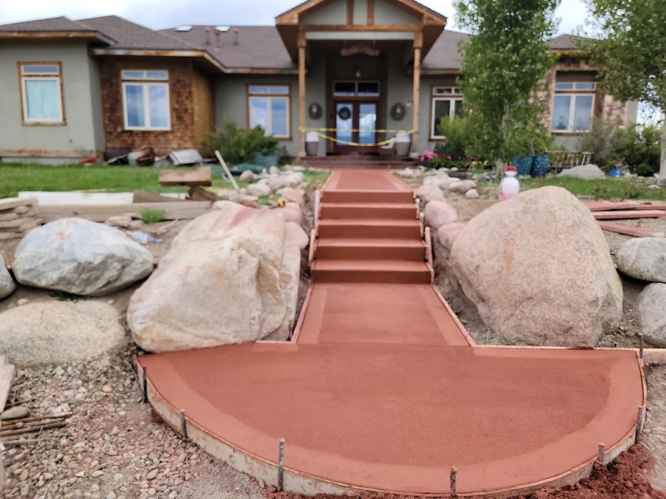 Colored concrete walkway by 2 Brothers Concrete in Chaffee County, CO